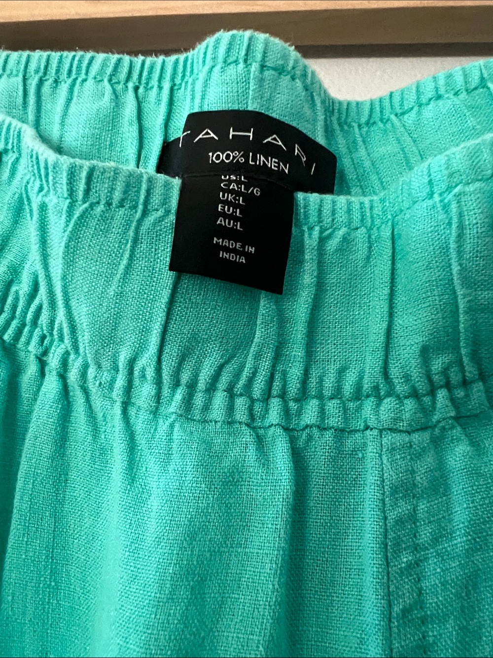 Tahari Turquoise high waist Wide-Leg Linen-Pants made in India - Picture 4 of 5